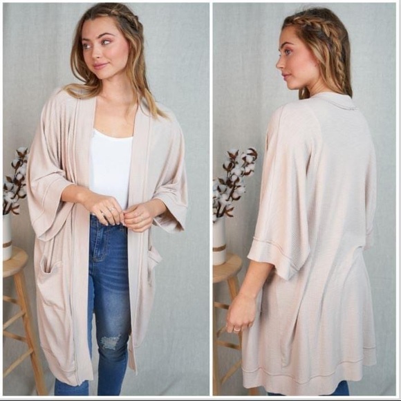 white birch Sweaters - Ribbed Open Front Cardigan